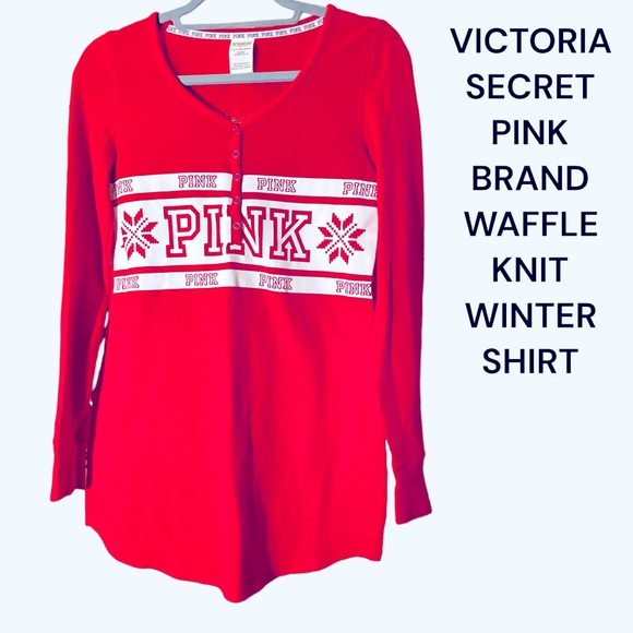 VICTORIA’S SECRET PINK WAFFLE KNIT TOP SZ XS, OVERSIZED, P/P-18/19”, Length 26” - Picture 4 of 15